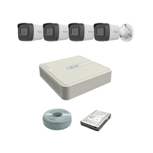 HiLook by Hikvision 2MP IP Camera kit - 4ch NVR with POE - 4 x 2MP IP cameras 30m IR - 1TB HDD - 100m Cat5 cable