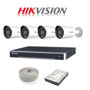 Hikvision 8ch IP ColorVu NVR kit - 8ch 4K NVR - 4 x 4MP IP ColorVu cameras - 2TB HDD -100m Cable - Colour Night Vision